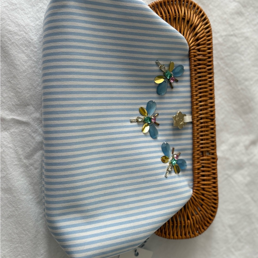 Draper James Blue and White Wicker Clutch